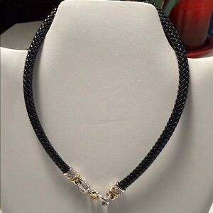 Judith Ripka Sterling silver and 18 karat Leather and diamond necklace